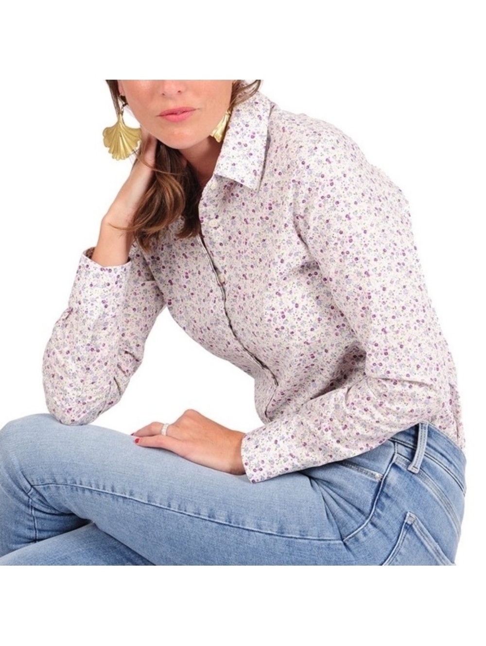The Shirt by Rochelle Behrens Essential Icon Shirt Purple Ditsy Floral Womens XS